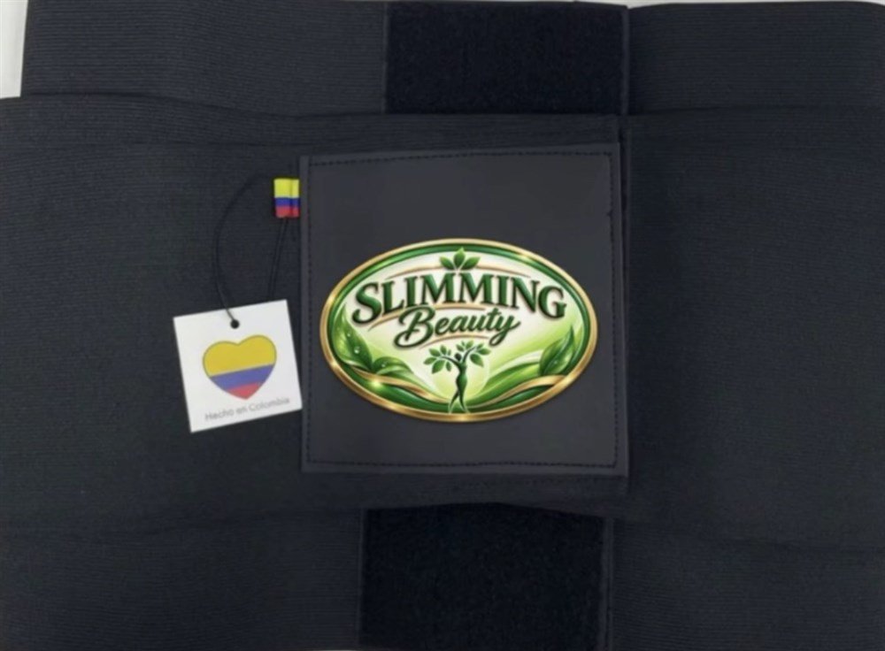 Slimming Beauty Waist Squeezing Belt, flat view with Hecho en Colombia tag