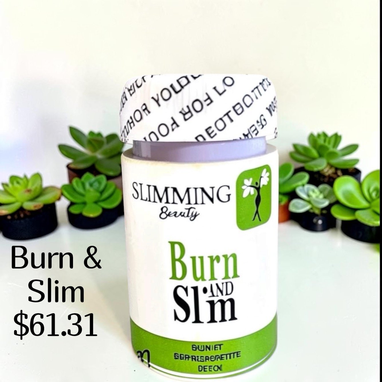Slimming Beauty Burn and Slim capsule bottle with succulents, $61.31